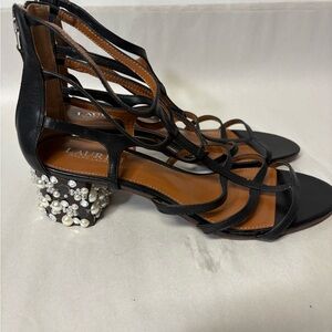 Lauren Ralph Lauren Black Strappy Sandals 10B – Pearl & Rhinestone Block Heel